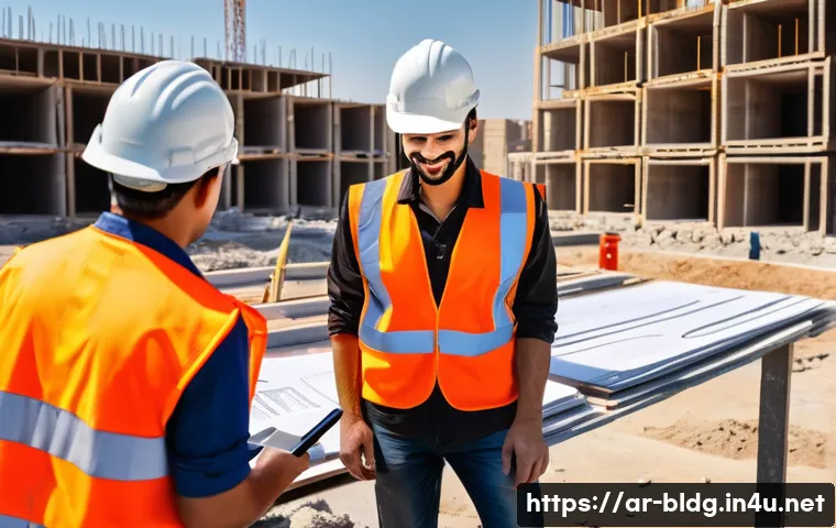 건축산업기사와 건설 자재 관리 기술 - A detailed construction site scene in a Middle Eastern urban setting during daylight, showcasing a d...